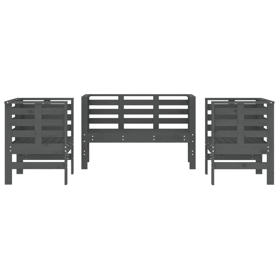 -Delige Loungeset Massief Grenenhout Grijs Grijs grenenhout