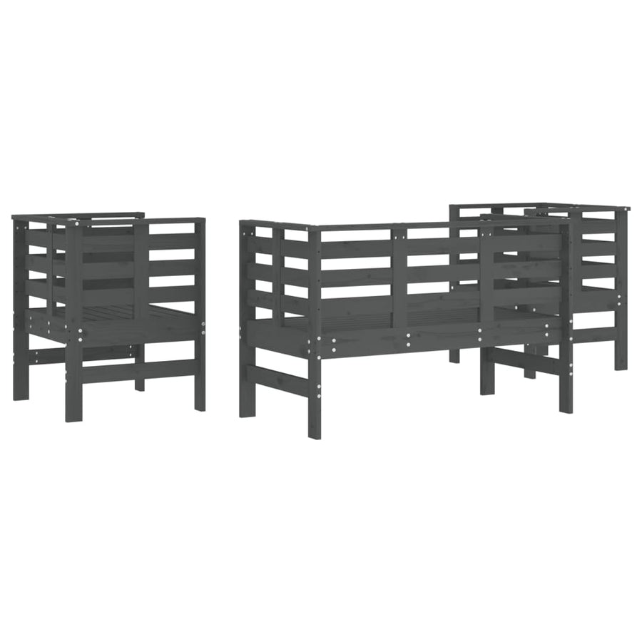-Delige Loungeset Massief Grenenhout Grijs Grijs grenenhout