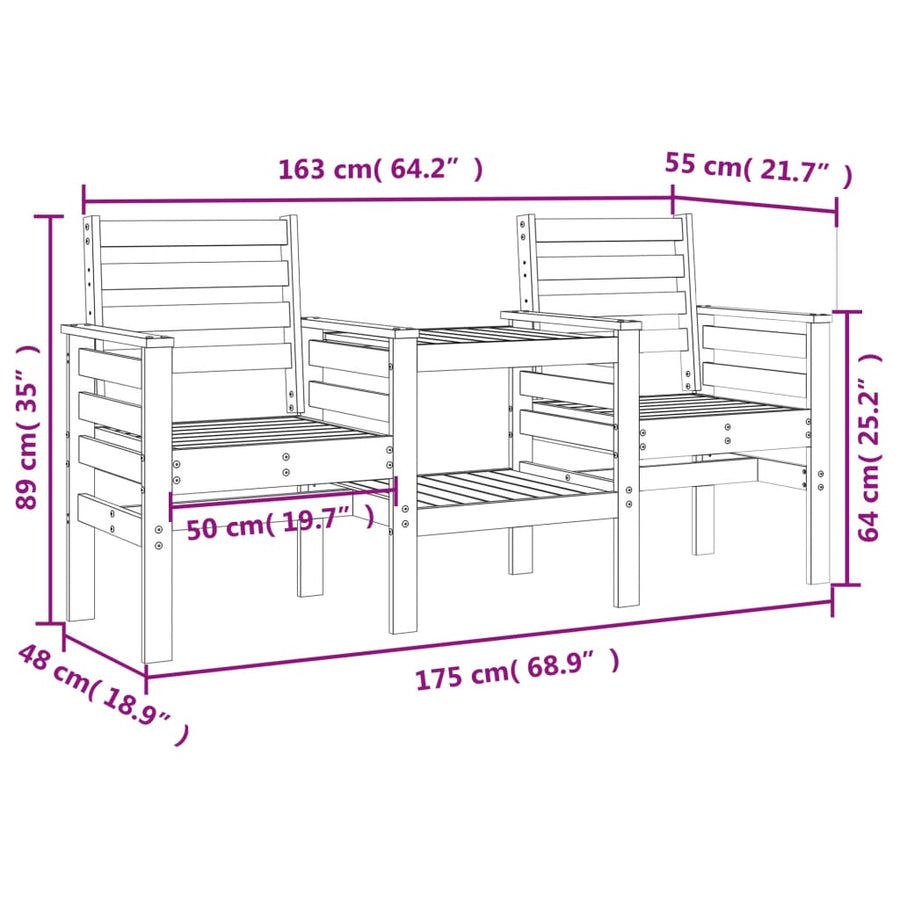 Tuinbank Met Tafel 2-Zits Massief Grenenhout Natuurlijk grenenhout