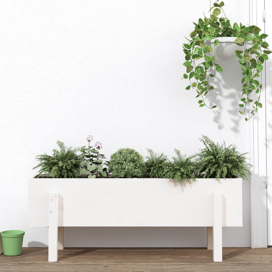 Plantenbak Verhoogd 101X30X38 Cm Massief Grenenhout Wit