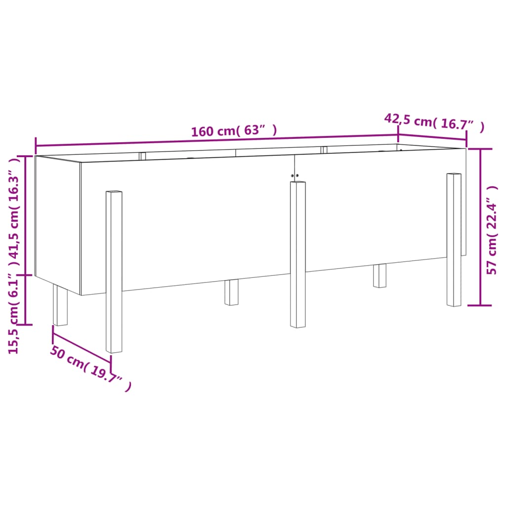 Plantenbak Verhoogd 160X50X57 Cm Massief Grenenhout Wit