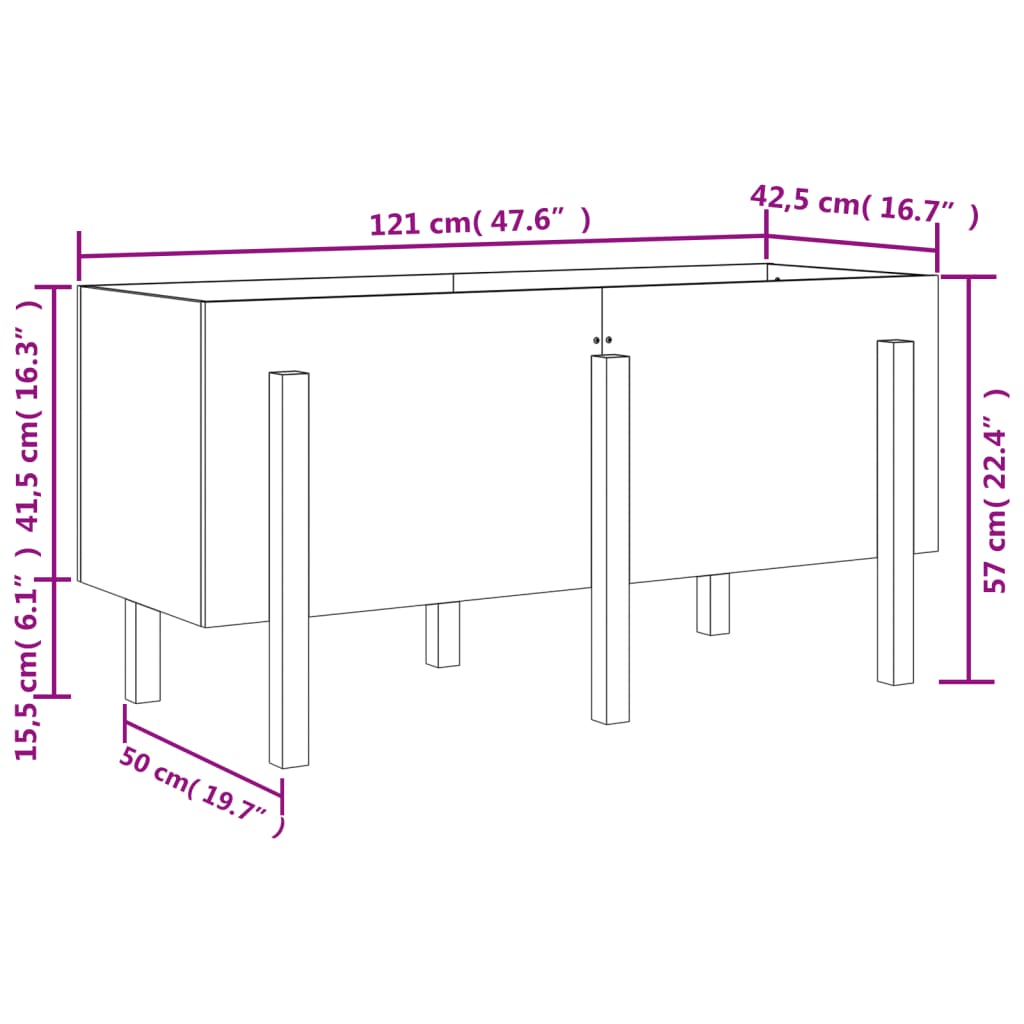 Plantenbak Verhoogd 121X50X57 Cm Massief Grenenhout Wit