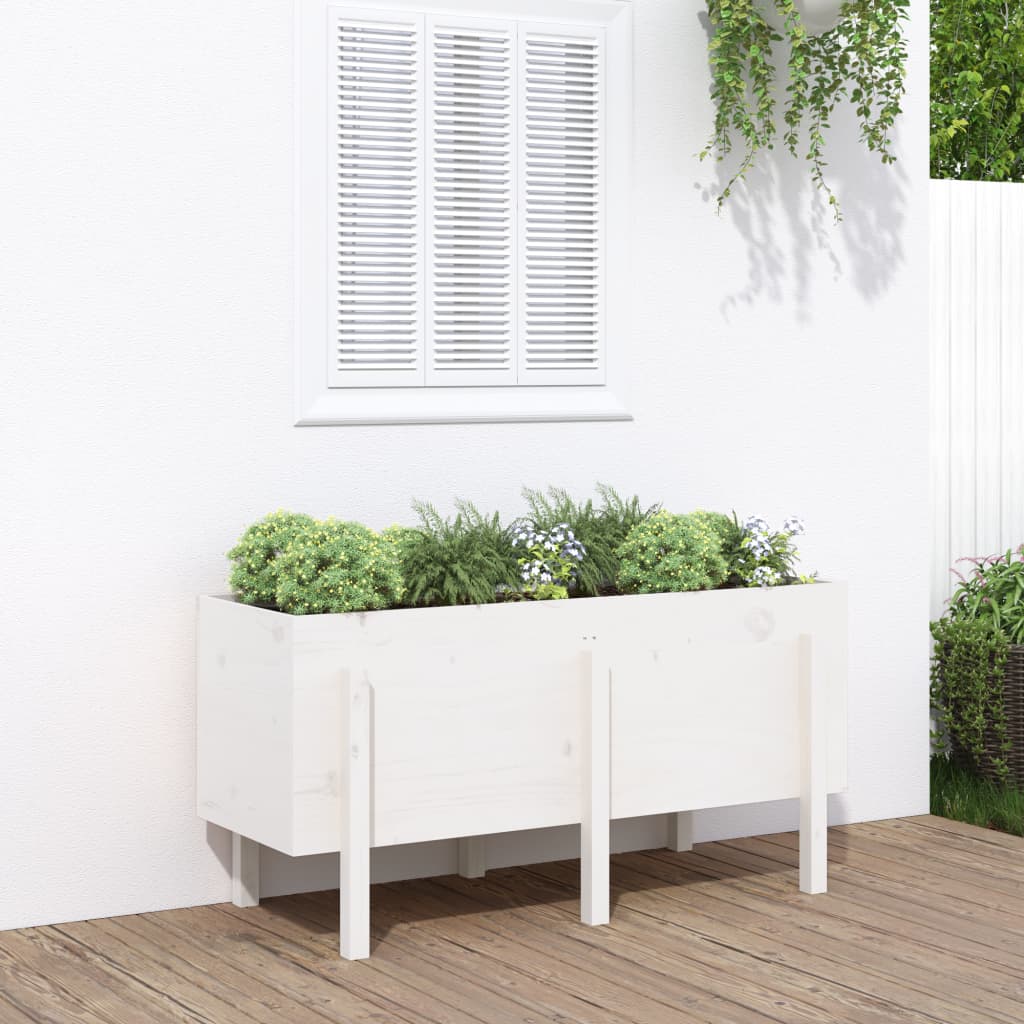 Plantenbak Verhoogd 121X50X57 Cm Massief Grenenhout Wit
