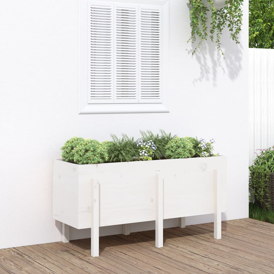 Plantenbak Verhoogd 121X50X57 Cm Massief Grenenhout Wit