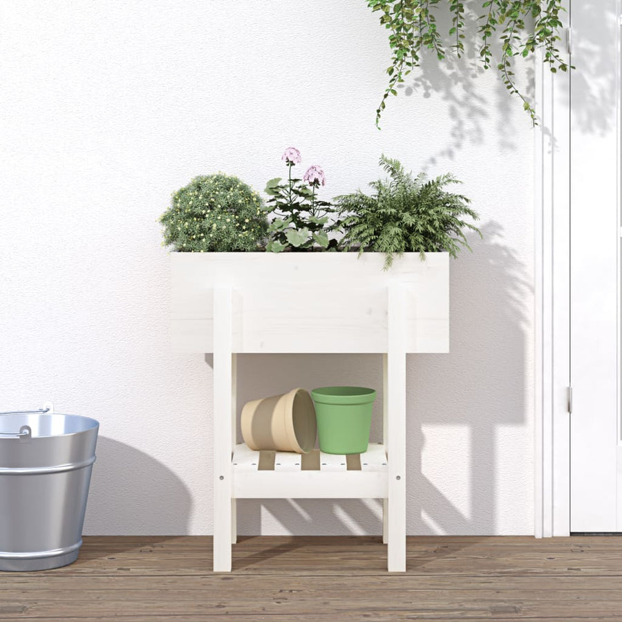 Plantenbak 62X30X69 Cm Massief Grenenhout Wit