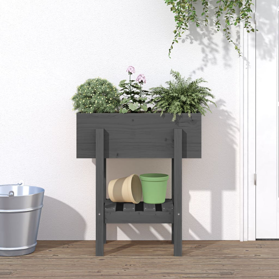 Plantenbak 62X30X69 Cm Massief Grenenhout Grijs
