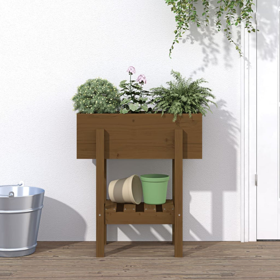 Plantenbak 62X30X69 Cm Massief Grenenhout Honingbruin