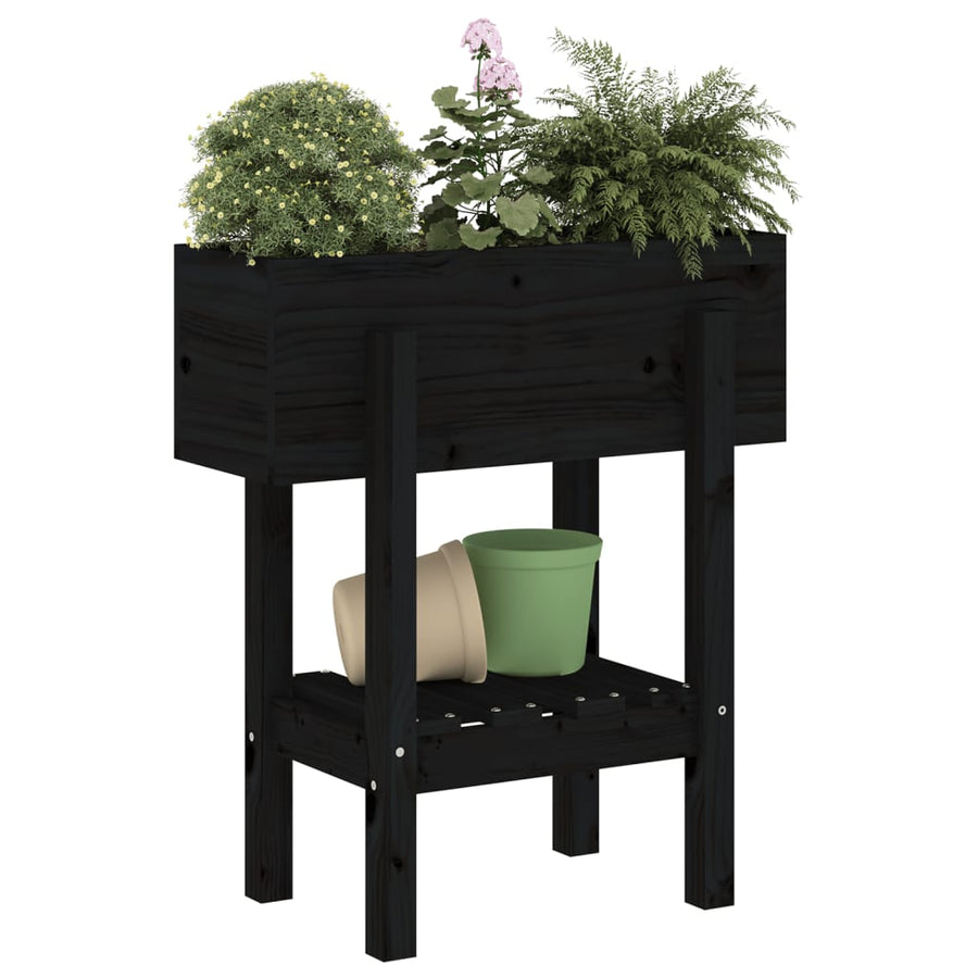 Plantenbak 62X30X69 Cm Massief Grenenhout Zwart
