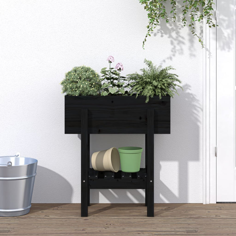 Plantenbak 62X30X69 Cm Massief Grenenhout Zwart