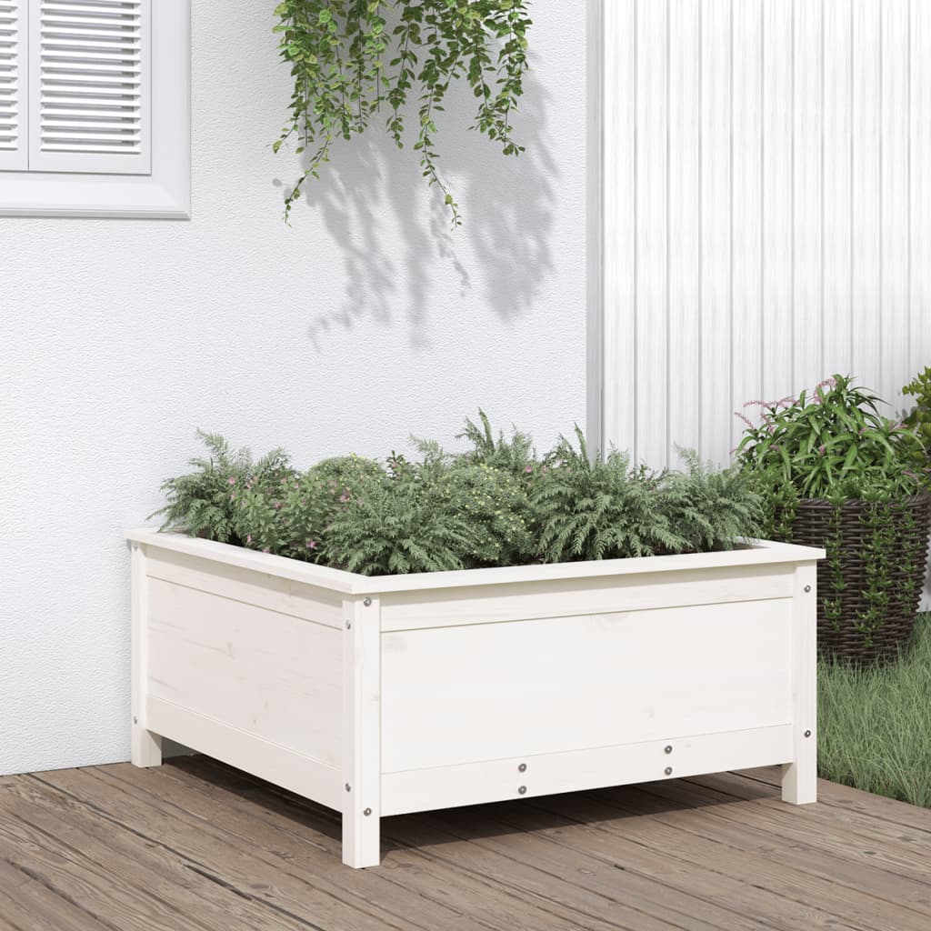 Plantenbak 82,5X82,5X39 Cm Massief Grenenhout Wit