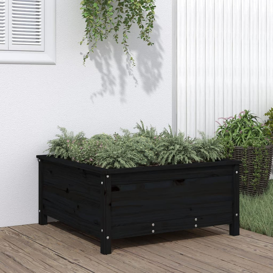 Plantenbak 82,5X82,5X39 Cm Massief Grenenhout Zwart
