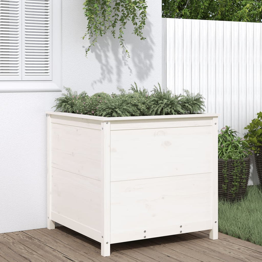 Plantenbak 82,5X82,5X78 Cm Massief Grenenhout Wit