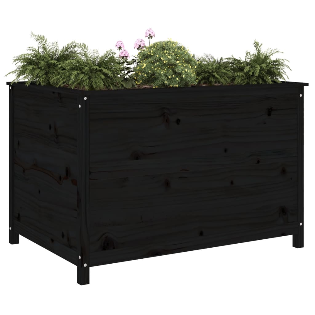 Plantenbak Verhoogd 119,5X82,5X78 Cm Massief Grenenhout Zwart