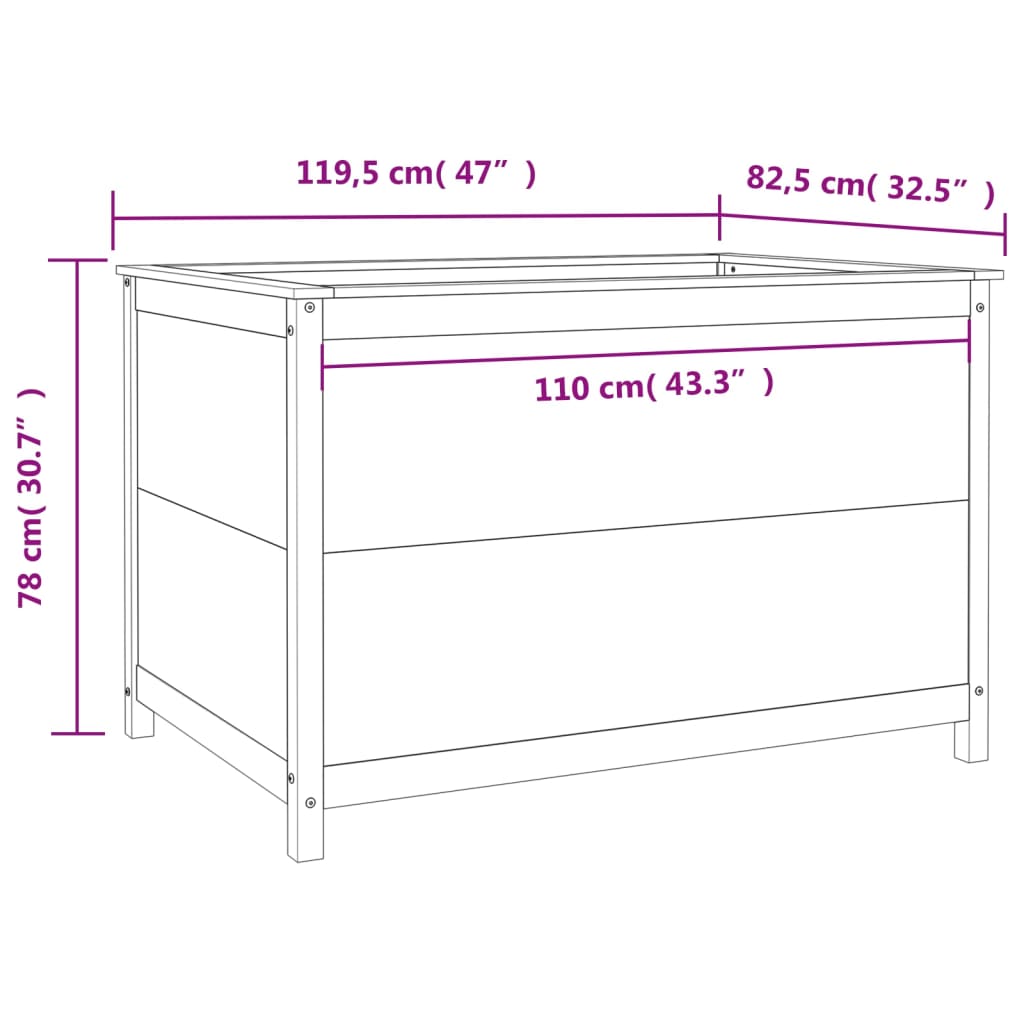 Plantenbak Verhoogd 119,5X82,5X78 Cm Massief Grenenhout Zwart