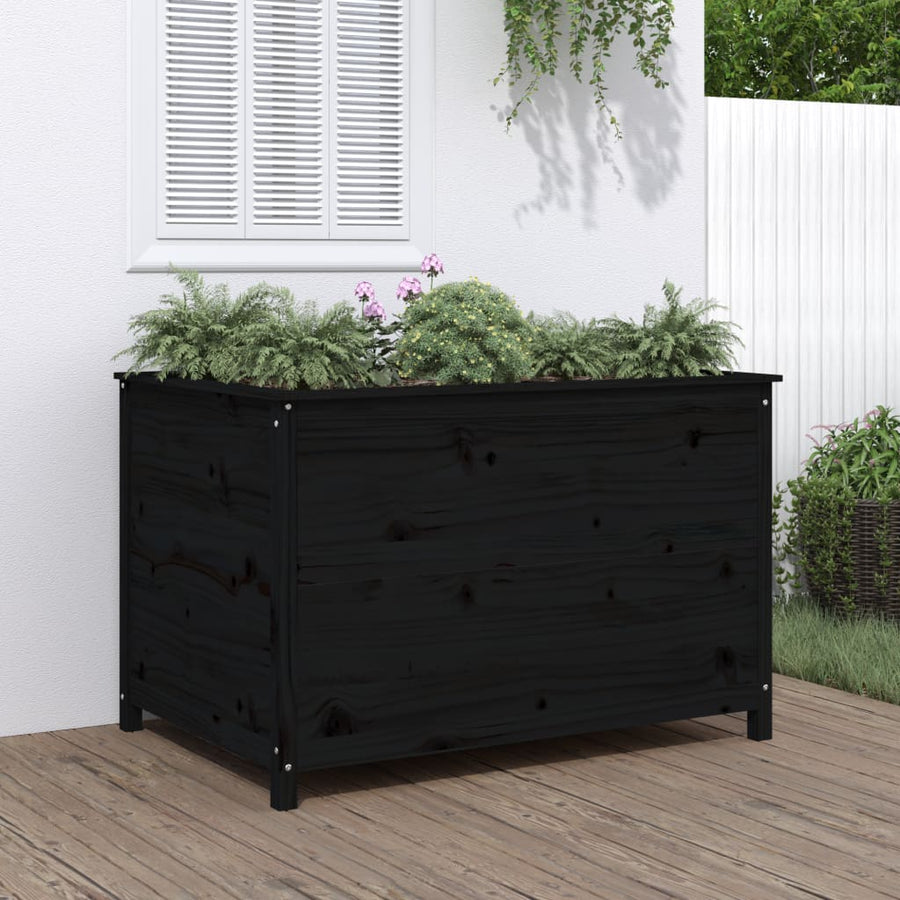 Plantenbak Verhoogd 119,5X82,5X78 Cm Massief Grenenhout Zwart