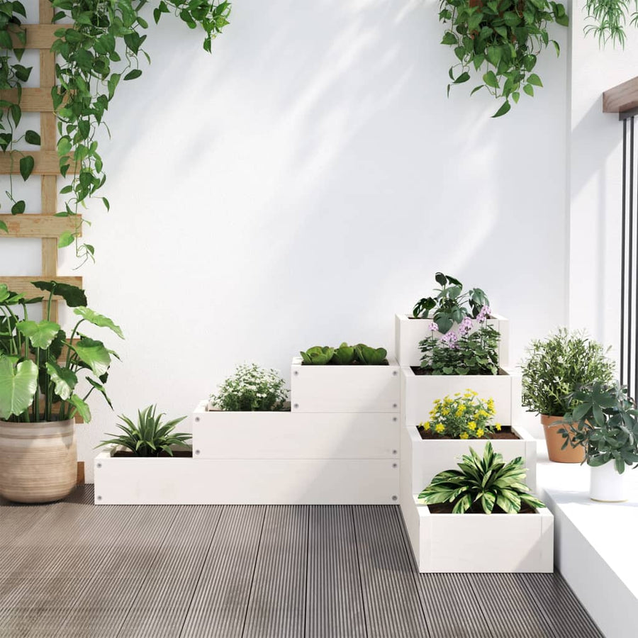 Plantenbak 4-Laags 80,5X79X36 Cm Massief Grenenhout Wit 80.5 x 79 x 36 cm Wit grenenhout