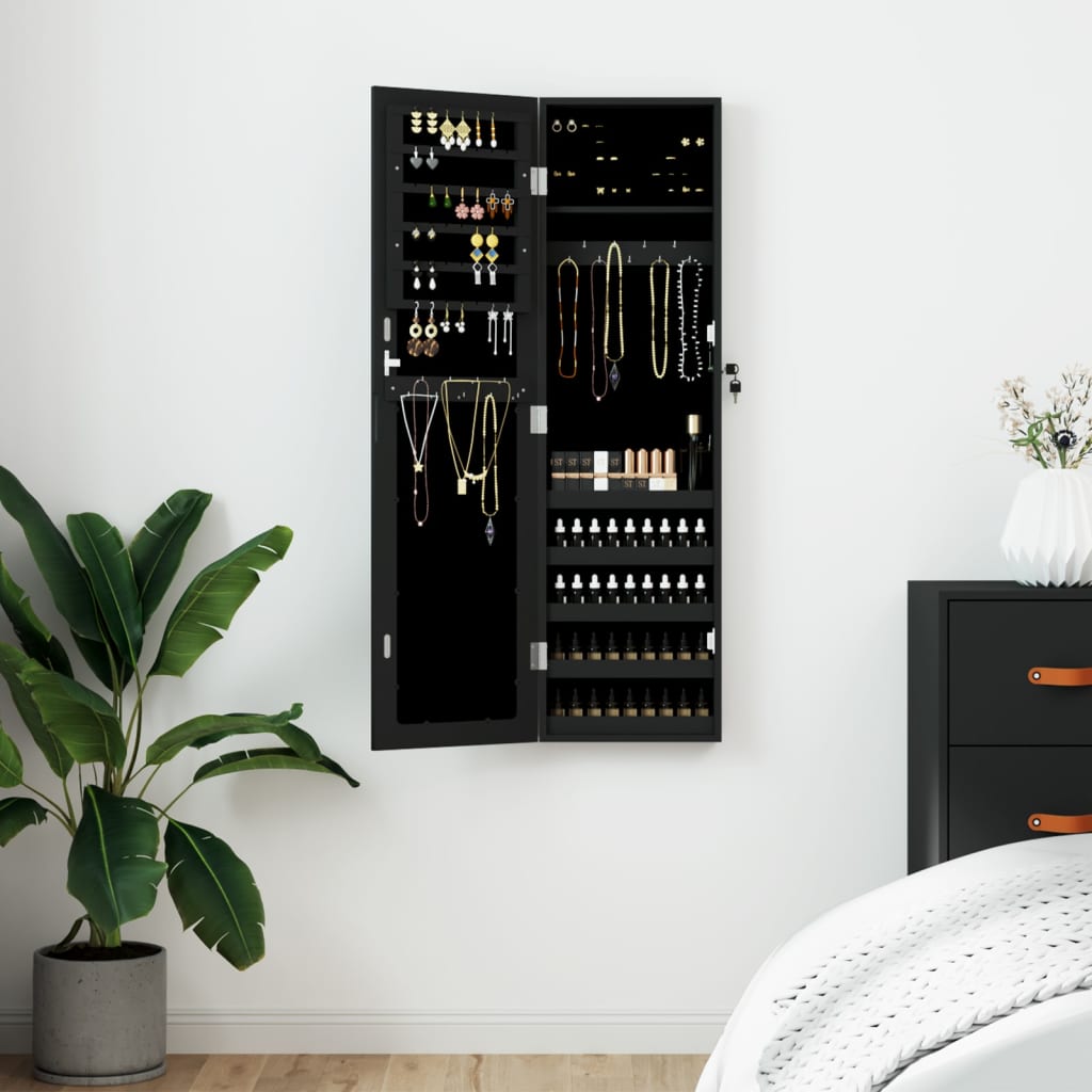 Sieradenkast met spiegel wandgemonteerd 30x8,5x106 cm zwart