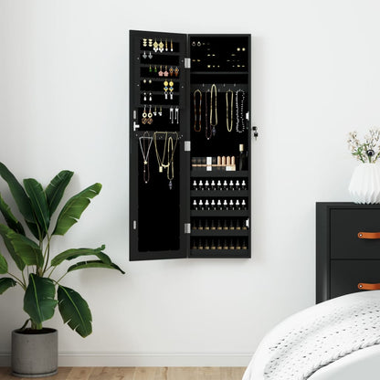 Sieradenkast met spiegel wandgemonteerd 30x8,5x106 cm zwart