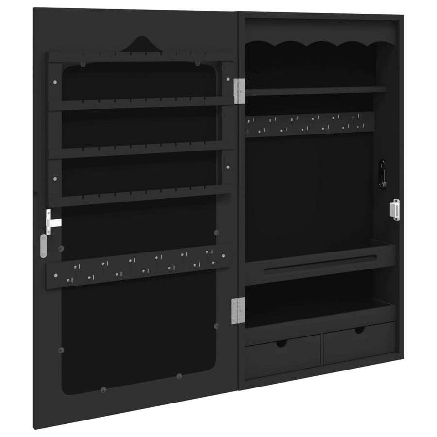 Sieradenkast Met Spiegel Wandgemonteerd 37,5X0X67 Cm 37.5 x 10 x 76 cm Zwart