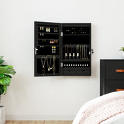 Sieradenkast wandmontage zwart met spiegel en LED