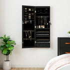 Jewellery cabinet with mirror and LED wall-mounted black