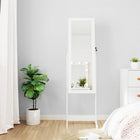 Jewelry cabinet with mirror and LED lighting, freestanding, white