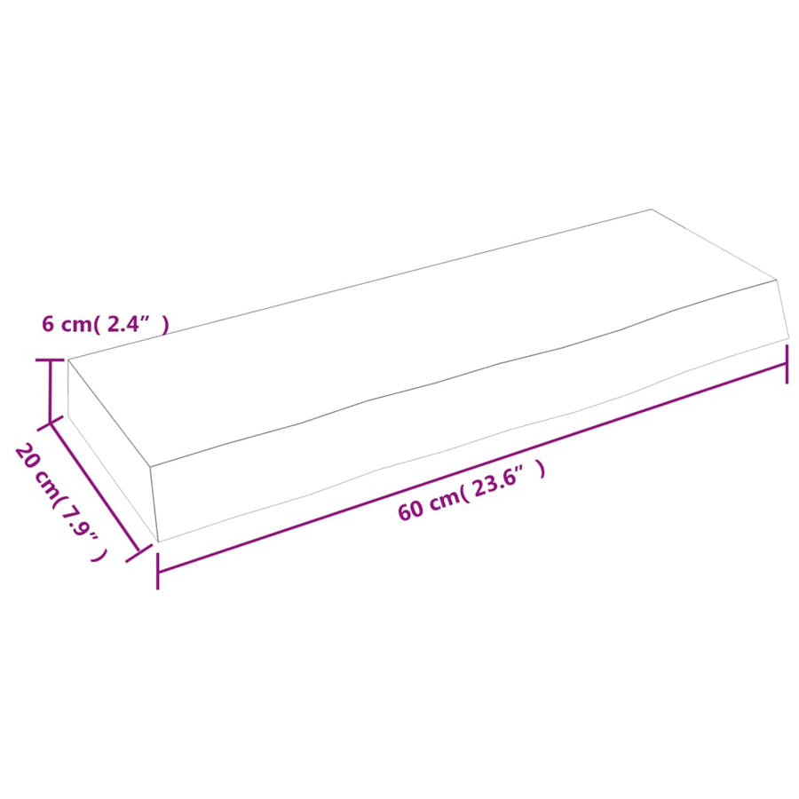 Wandschap 60x20x6 cm onbehandeld massief eikenhout 60 x 20 x 6 cm