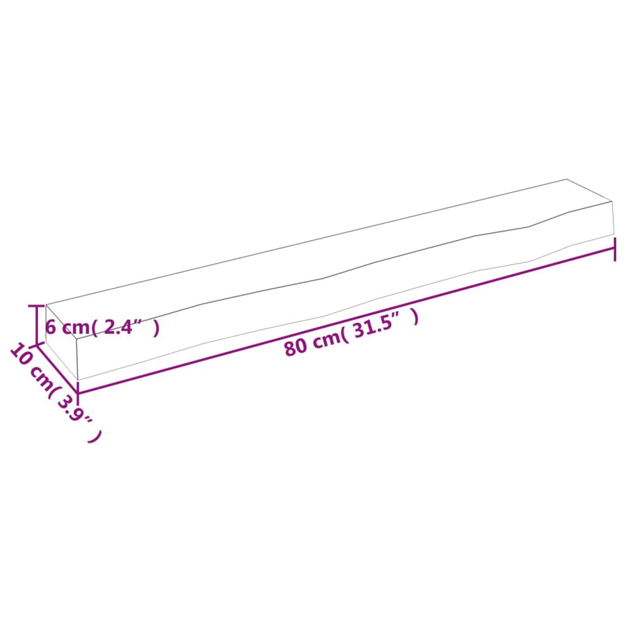Wandschap 80x10x6 cm onbehandeld massief eikenhout 80 x 10 x 6 cm