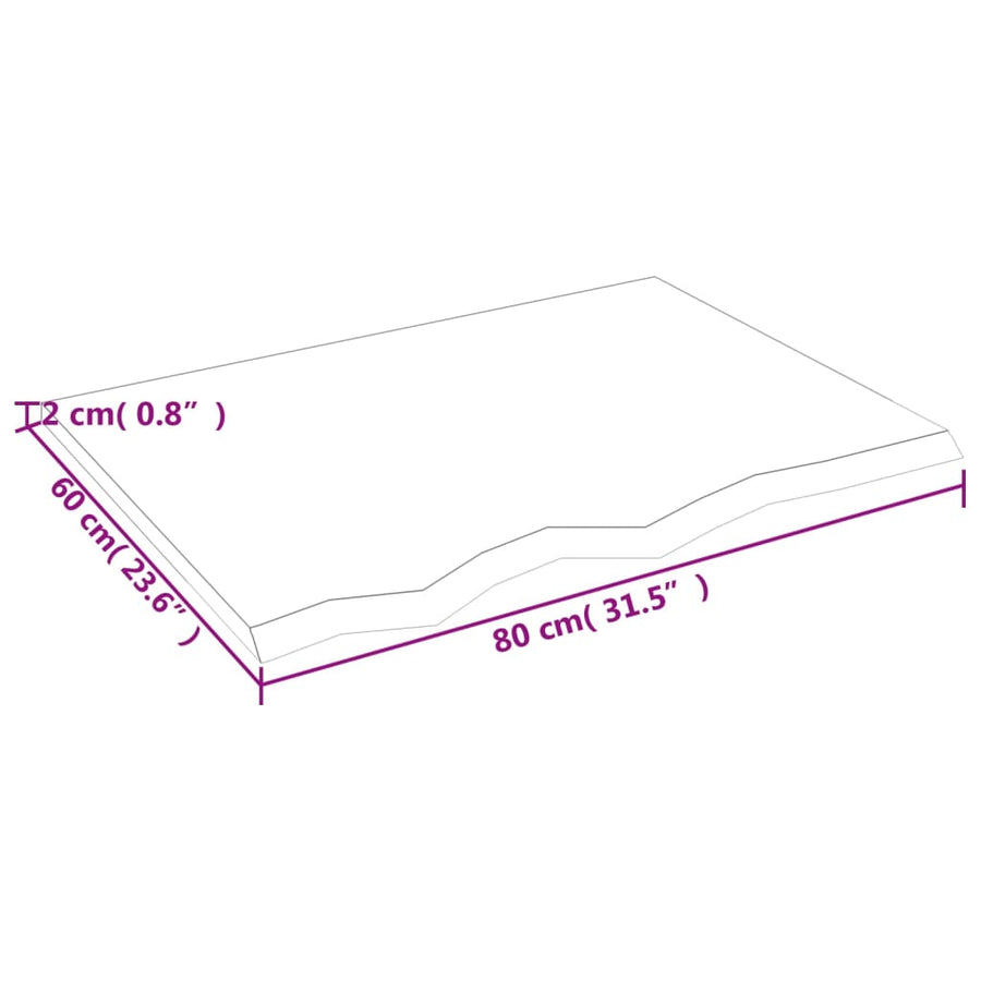 Wandschap 80x60x2 cm onbehandeld massief eikenhout 80 x 60 x 2 cm