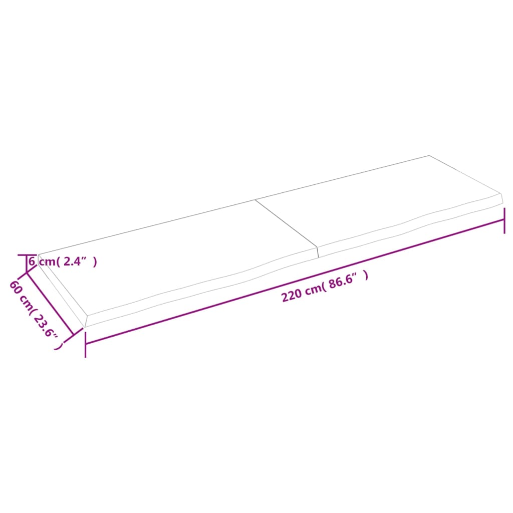 Wandschap 220x60x(2-6) cm onbehandeld massief eikenhout 220 x 60 x 6 cm