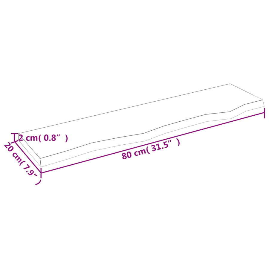 Wandschap 80x20x2 cm behandeld massief eikenhout lichtbruin 80 x 20 x 2 cm