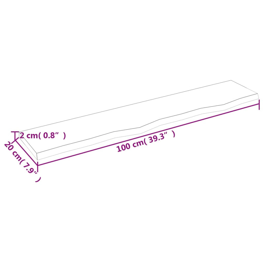 Wandschap 100x20x2 cm behandeld massief eikenhout lichtbruin 100 x 20 x 2 cm