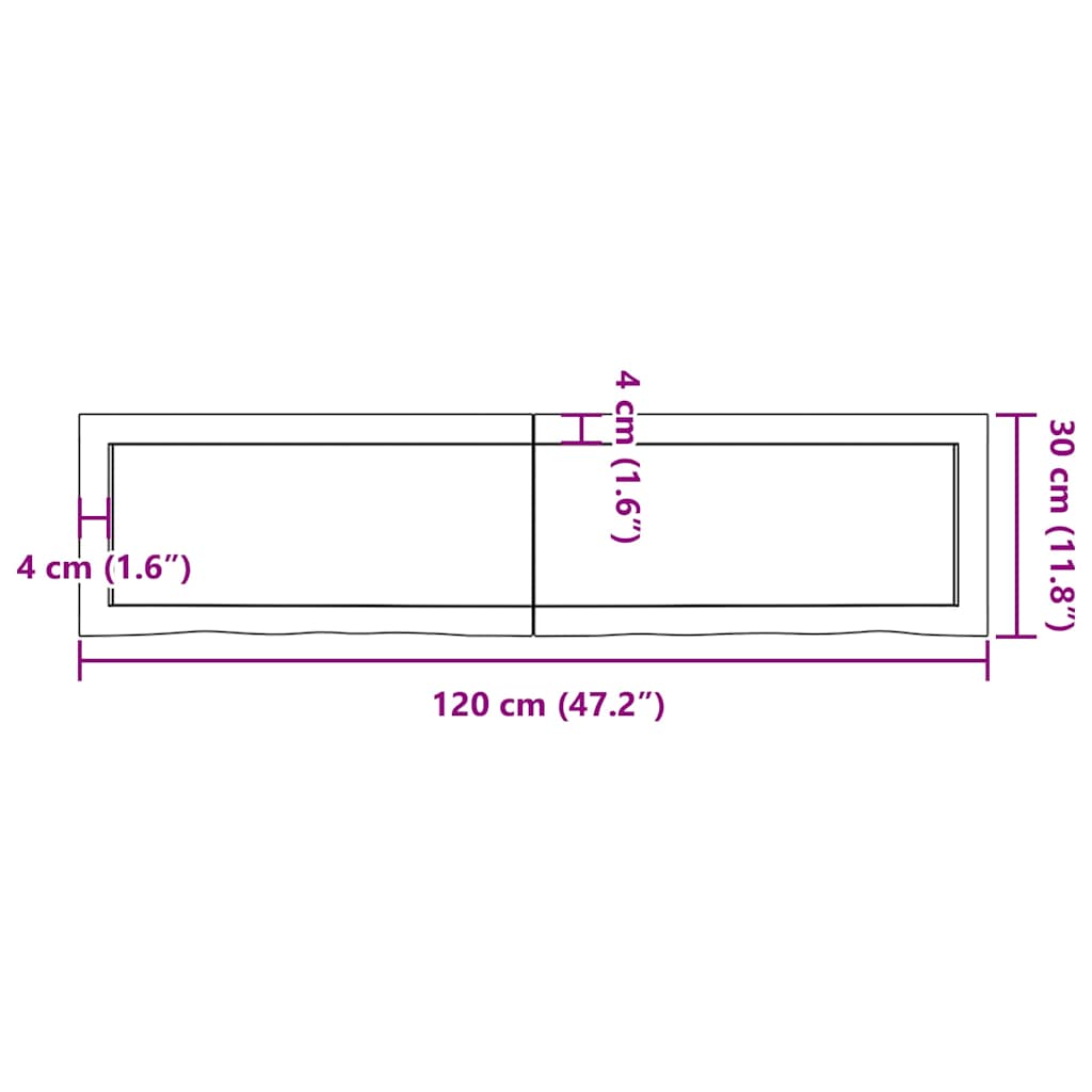 Wandschap 120X30X(2-4)Cm Behandeld Massief Eikenhout Lichtbruin 120 x 30 x 4 cm