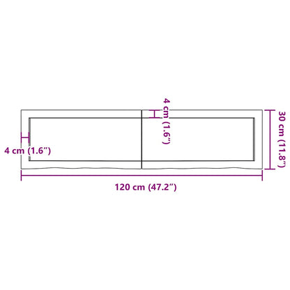 Wandschap 120X30X(2-4)Cm Behandeld Massief Eikenhout Lichtbruin 120 x 30 x 4 cm