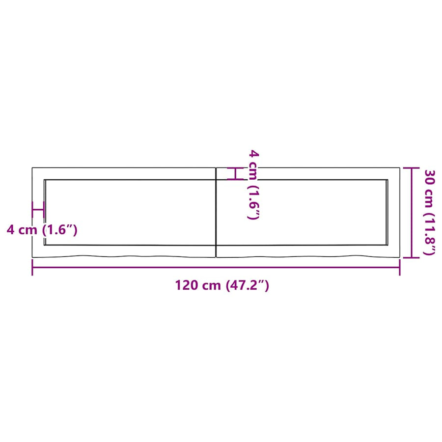 Wandschap 120X30X(2-4)Cm Behandeld Massief Eikenhout Lichtbruin 120 x 30 x 4 cm