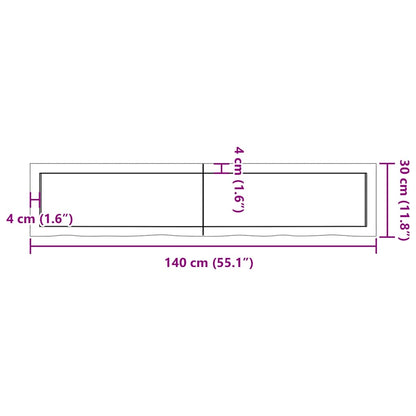 Wandschap 140x30x(2-4)cm behandeld massief eikenhout lichtbruin