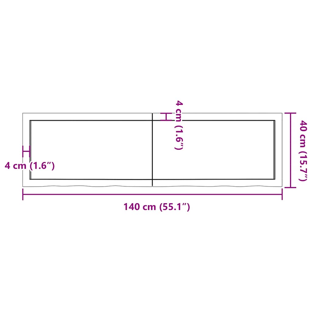 Wandschap 140X40X(2-4)Cm Behandeld Massief Eikenhout Lichtbruin 140 x 40 x 4 cm