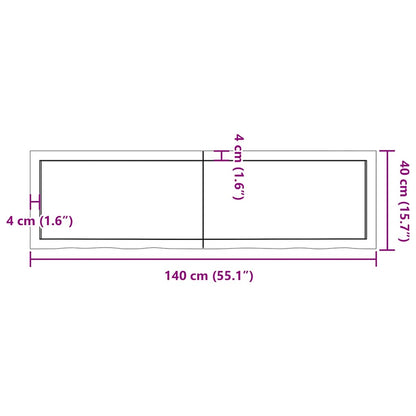 Wandschap 140X40X(2-4)Cm Behandeld Massief Eikenhout Lichtbruin 140 x 40 x 4 cm