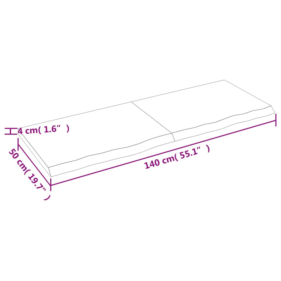 Wandschap 140x50x(2-4)cm behandeld massief eikenhout lichtbruin 140 x 50 x 4 cm