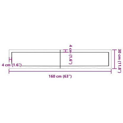 Wandschap 160X30X(2-4)Cm Behandeld Massief Eikenhout Lichtbruin 160 x 30 x 4 cm