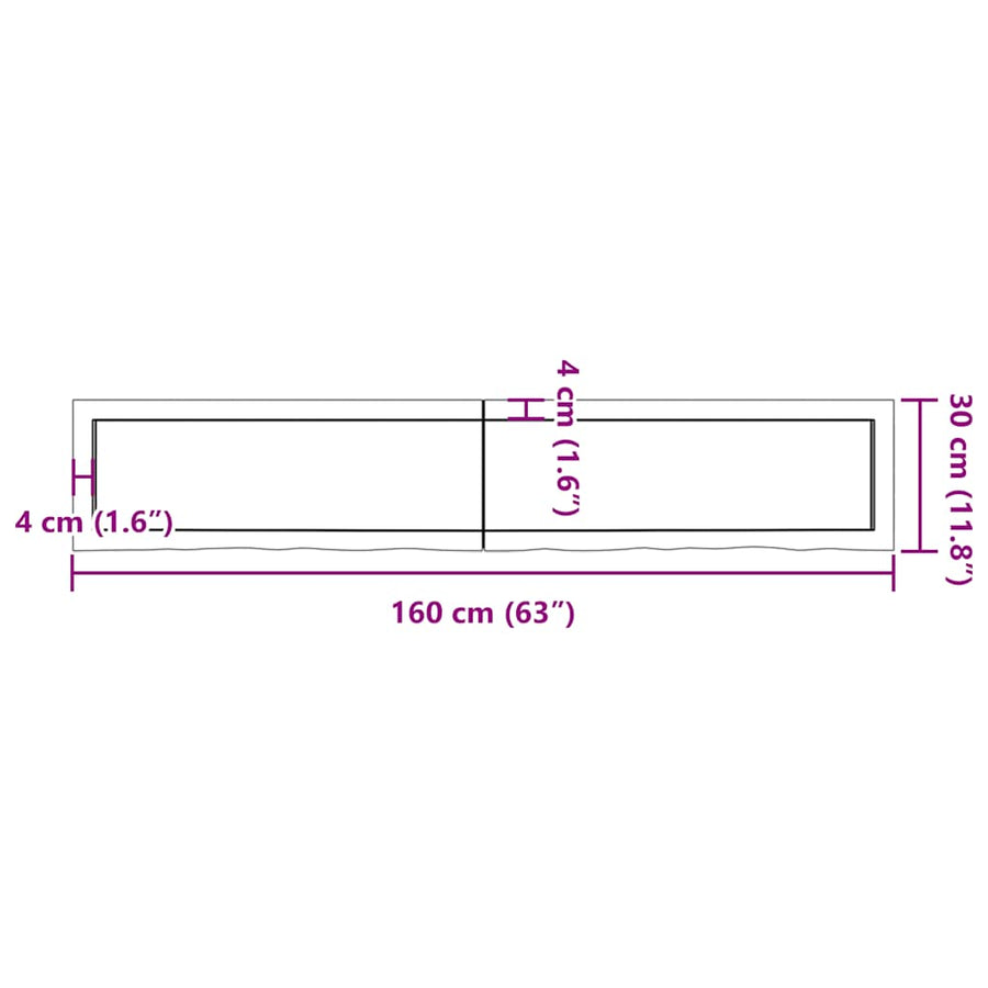 Wandschap 160X30X(2-4)Cm Behandeld Massief Eikenhout Lichtbruin 160 x 30 x 4 cm