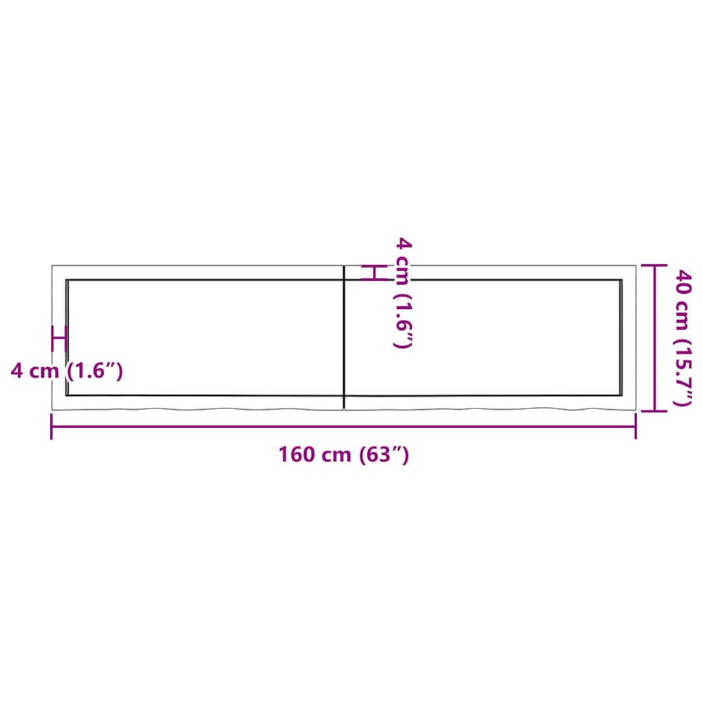 Wandschap 160X40X(2-4)Cm Behandeld Massief Eikenhout Lichtbruin 160 x 40 x 4 cm
