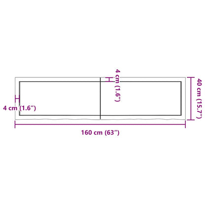 Wandschap 160X40X(2-4)Cm Behandeld Massief Eikenhout Lichtbruin 160 x 40 x 4 cm