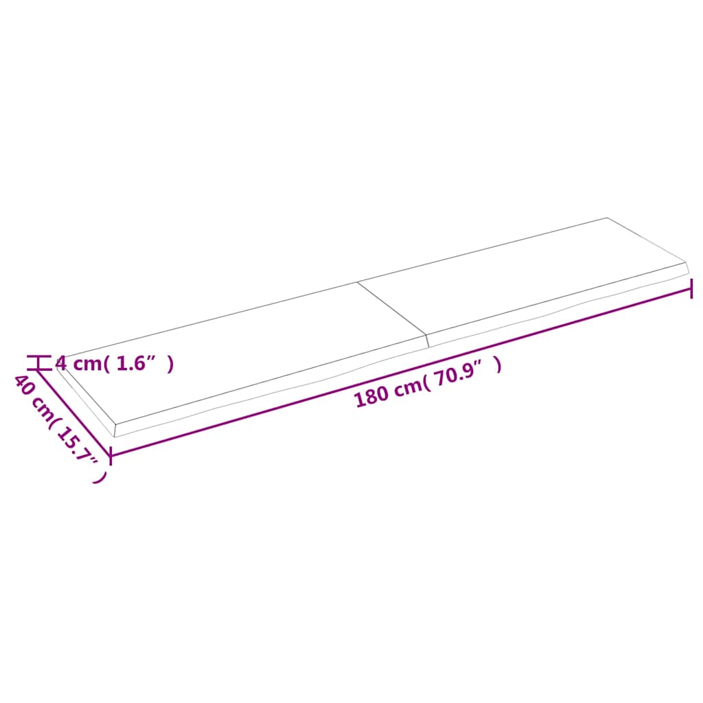 Wandschap 180X40X(2-4)Cm Behandeld Massief Eikenhout Lichtbruin 180 x 40 x 4 cm