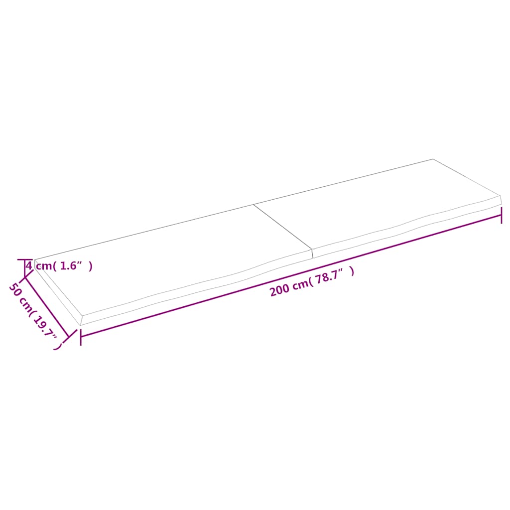 Wandschap 200X50X(2-4)Cm Behandeld Massief Eikenhout Lichtbruin 200 x 50 x 4 cm