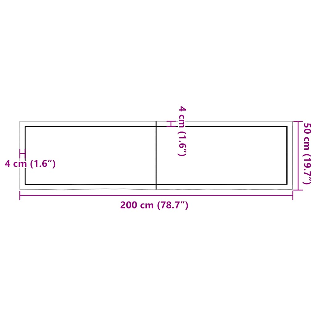 Wandschap 200X50X(2-4)Cm Behandeld Massief Eikenhout Lichtbruin 200 x 50 x 4 cm