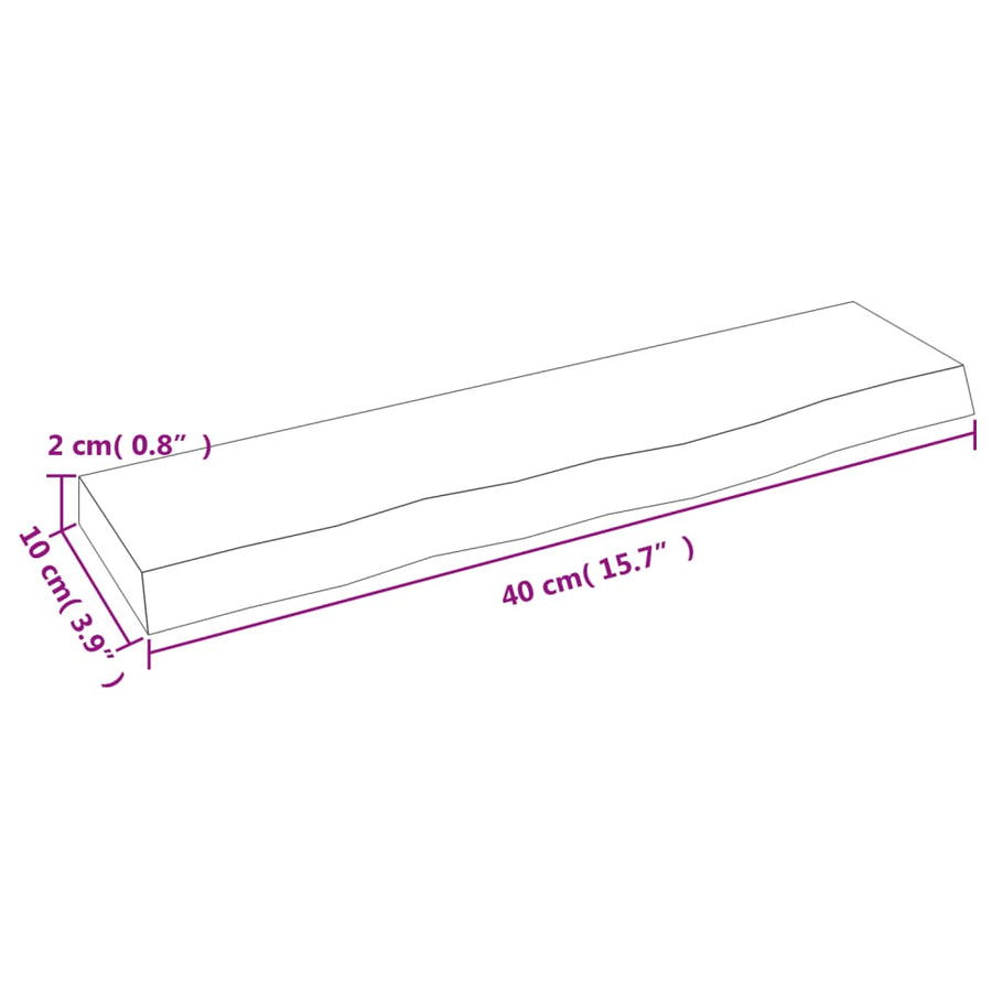 Wandschap 40x10x2 cm behandeld massief eikenhout donkerbruin 40 x 10 x 2 cm