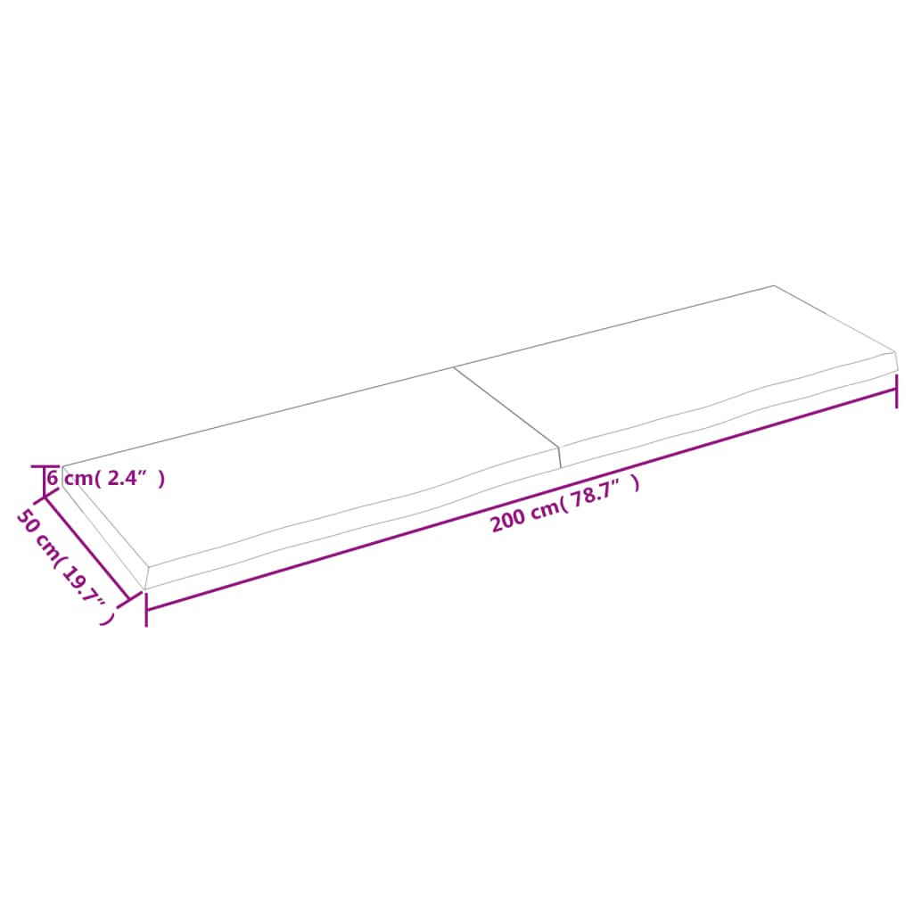 Wandschap behandeld massief eikenhout donkerbruin 200 x 50 x 6 cm