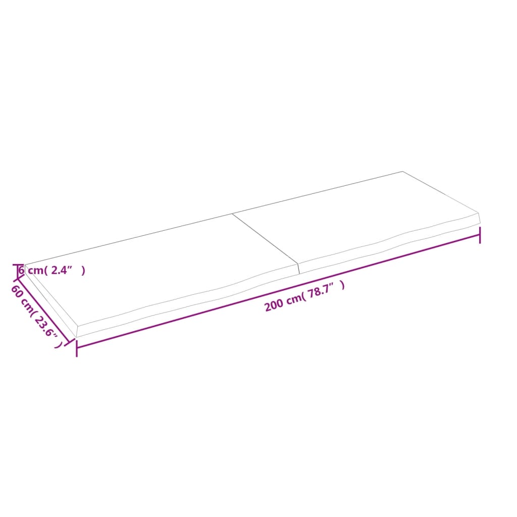 Wandschap behandeld massief eikenhout donkerbruin 200 x 60 x 6 cm