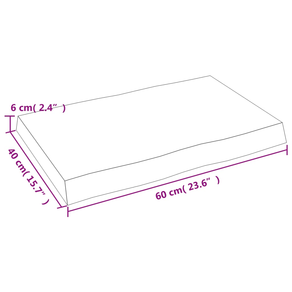 Tafelblad natuurlijke rand 60x40x(2-6) cm massief eikenhout 60 x 40 x 6 cm